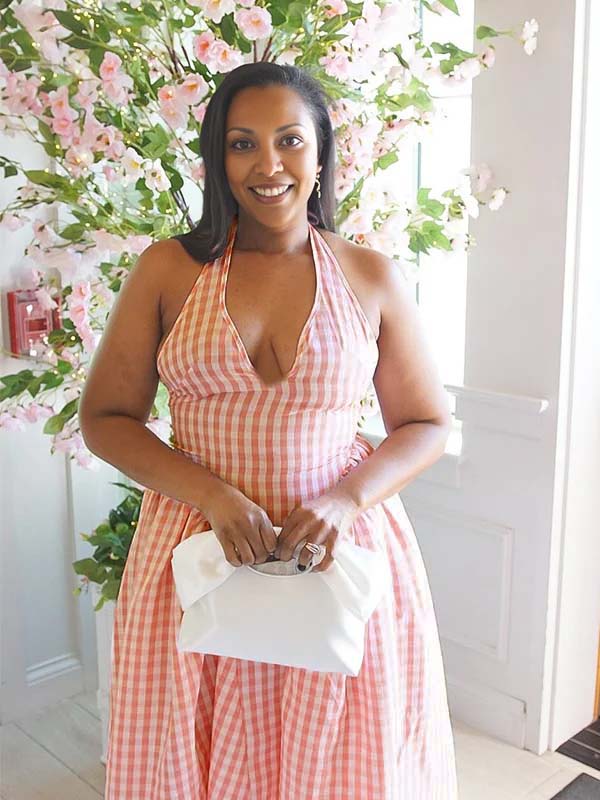 Momnfancy Halter Neck Plaid Flowy Photoshoot Party Maternity Dress