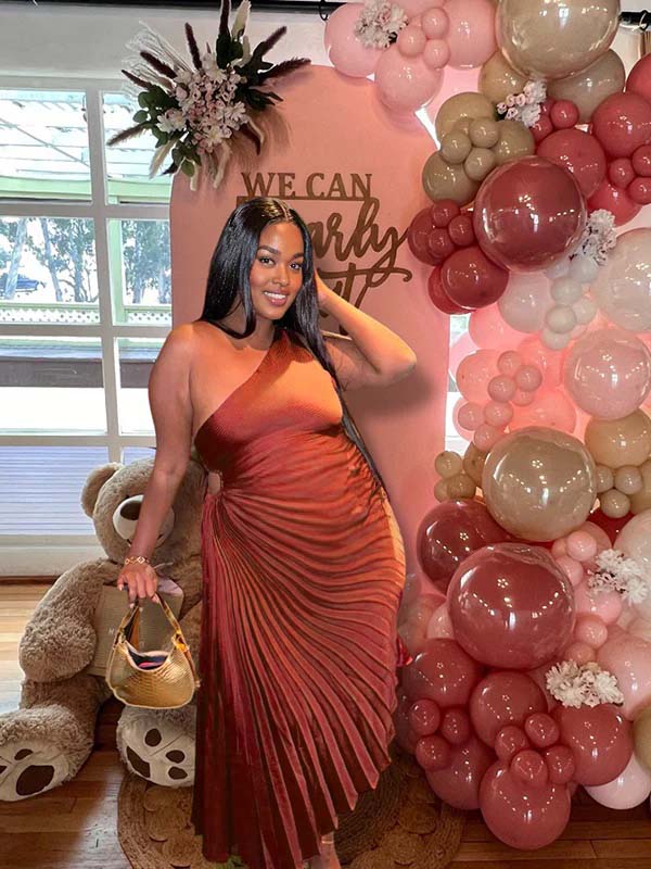 Momnfancy Ruched Oblique Shoulder Cut-out Maternity Maxi Dress