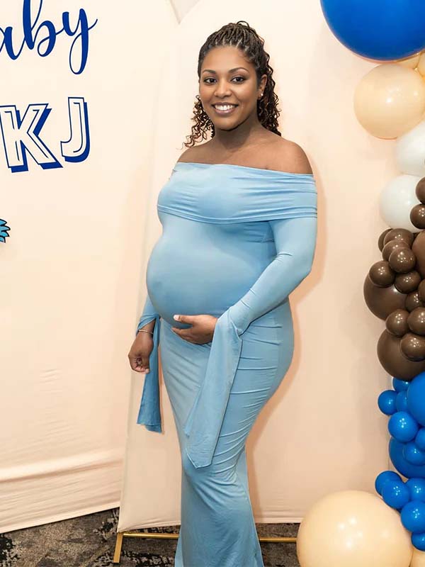 Momnfancy Boat Neck Flare Sleeve Maternity Maxi Dresses