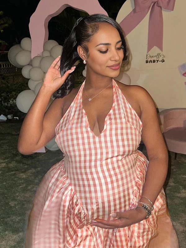 Momnfancy Halter Neck Plaid Flowy Photoshoot Party Maternity Dress