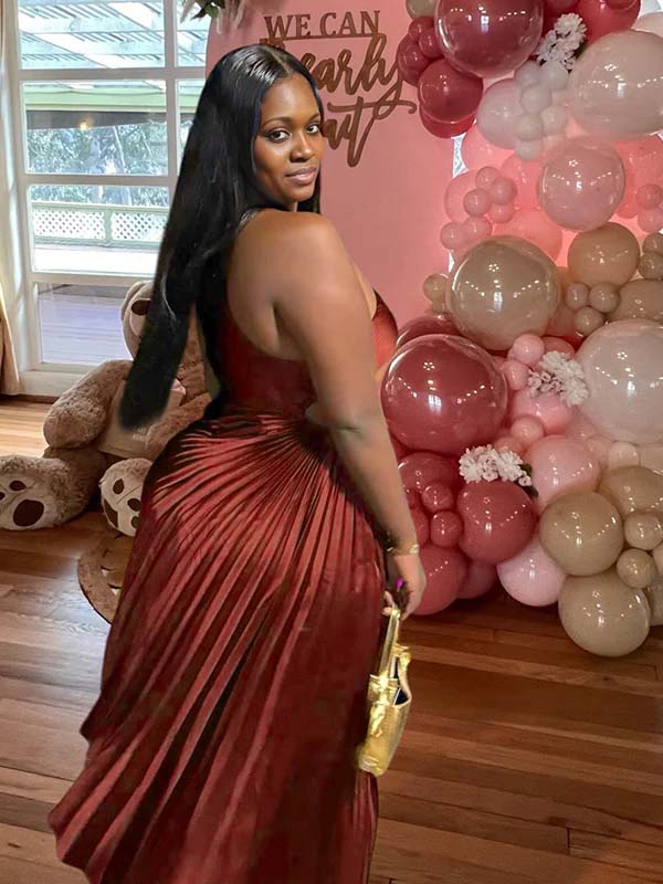 Momnfancy Ruched Oblique Shoulder Cut-out Maternity Maxi Dress