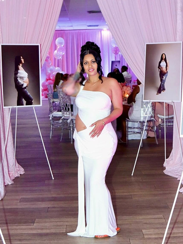 Momnfancy Twist Backless One Shoulder Maternity Maxi Dresses