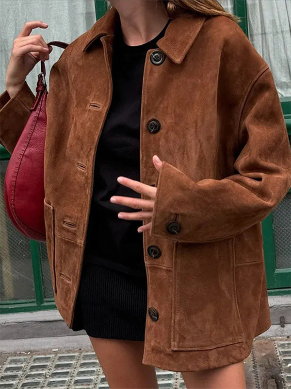 Momnfancy Turndown Collar Shirt Jacket Oversized Pocket Coat Street Style Maternity Maxi Dress