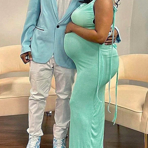 Momnfancy Sky Blue Cami Backless Spaghetti Straps U-neck Bodycon Fashion Maternity Baby Shower Party Maxi Dress