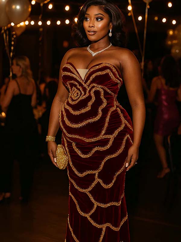 Momnfancy Sequin Bandeau Backless V-Neck Mermaid Bodycon Evening Gown Party Cocktail Maternity Maxi Dress