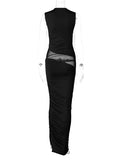 Momnfancy Elegant Black Mesh Grenadine Transparent Ruffle Irregular Bodycon Babyshower Maternity Evening Maxi Dress