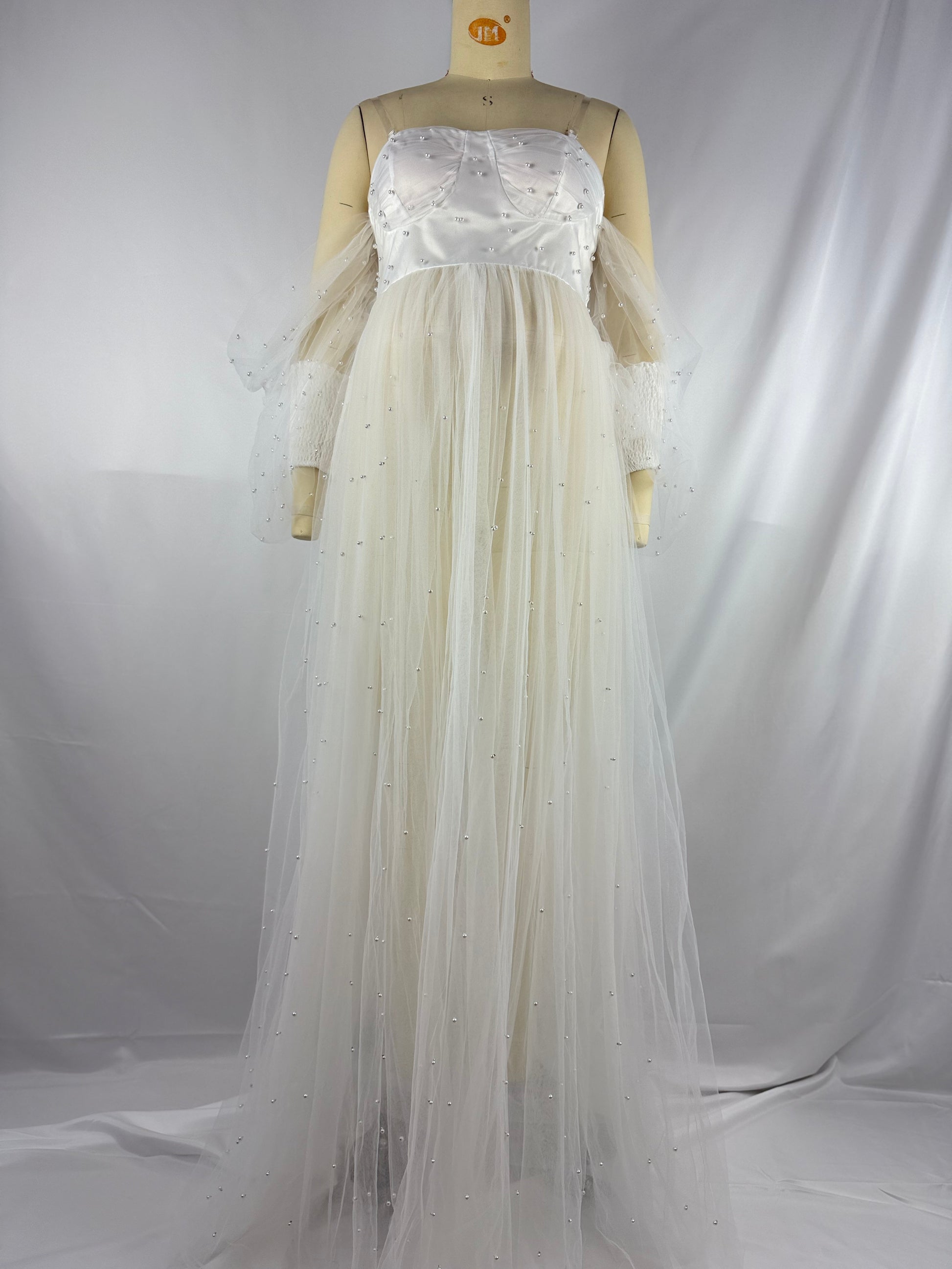 Momnfancy Boat Neck Trailing Tulle Tutu Maternity Maxi Dresses