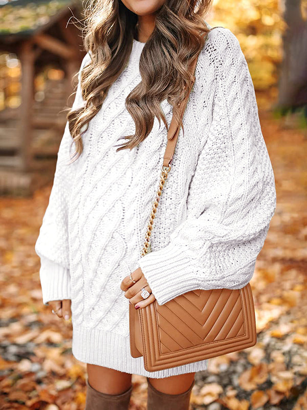 Momnfancy White Oversized Cable Knitting Streetwear Top Mini Maternity Pullover Sweater Dress