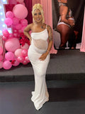 Momnfancy Diamonds Mesh One Shoulder Bodycon Maternity Dress