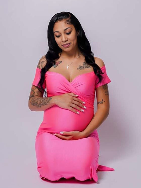 Momnfancy Off Shoulder Maternity  Maxi Dress