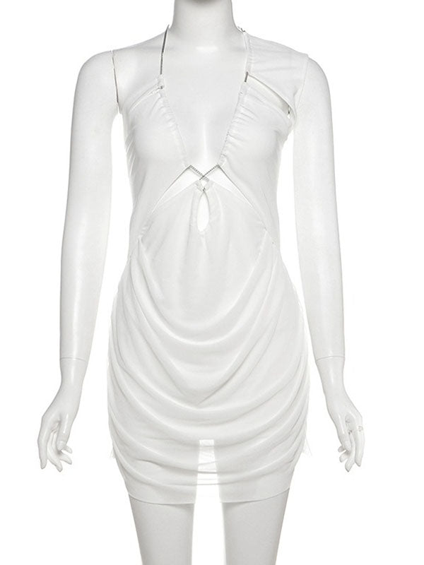 Momnfancy White Irregular Cut Out Bodycon Halter Neck Party Evening Maternity Mini Dress