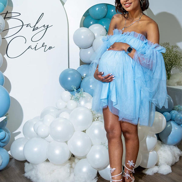 Momnfancy Off-Shoulder Tulle Tutu Bandeau Maternity Dress