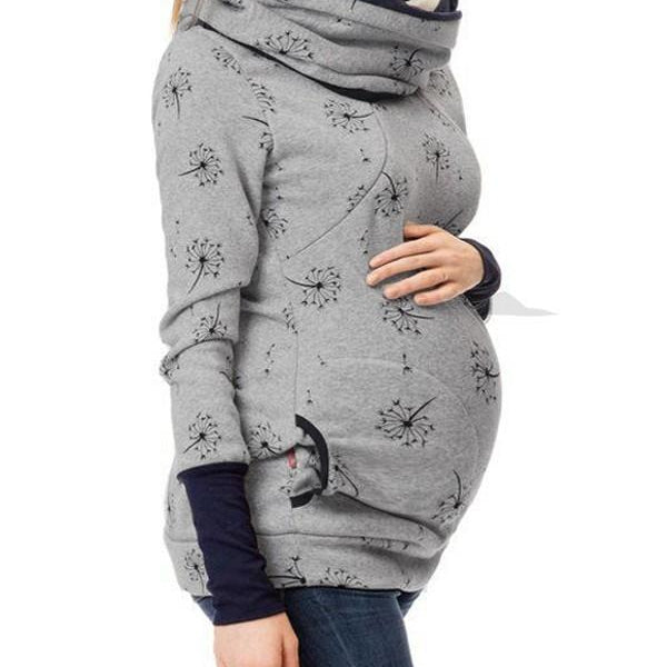 Momnfancy Nursing Sweatshirt Dandelion Pockets turtleneck Pregnant Maternity Top