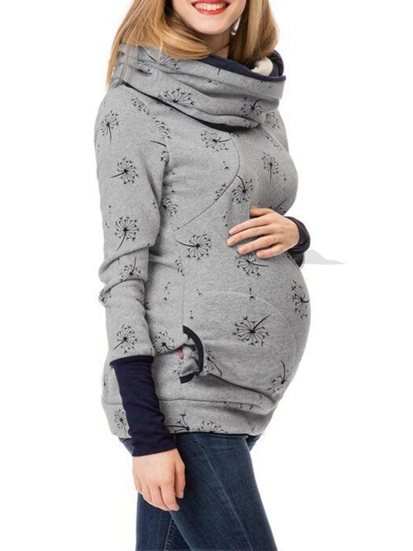 Momnfancy Nursing Sweatshirt Dandelion Pockets turtleneck Pregnant Maternity Top
