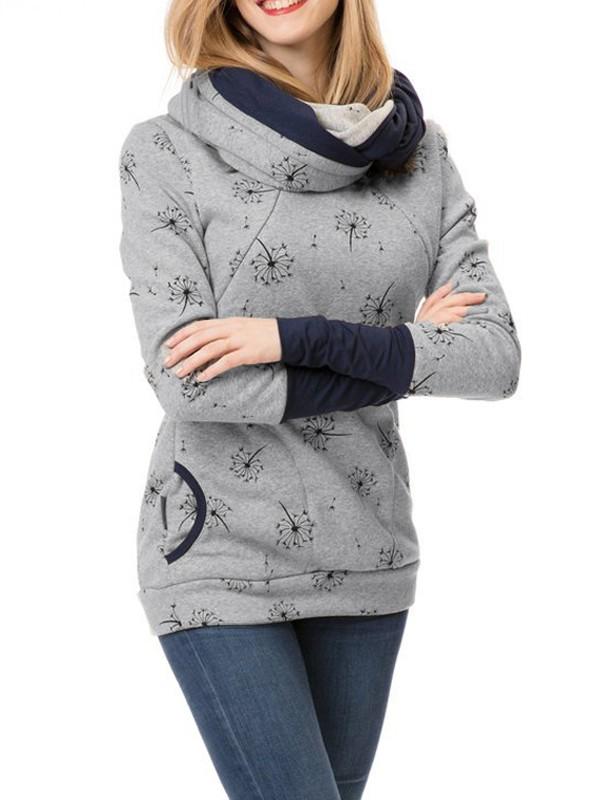 Momnfancy Nursing Sweatshirt Dandelion Pockets turtleneck Pregnant Maternity Top