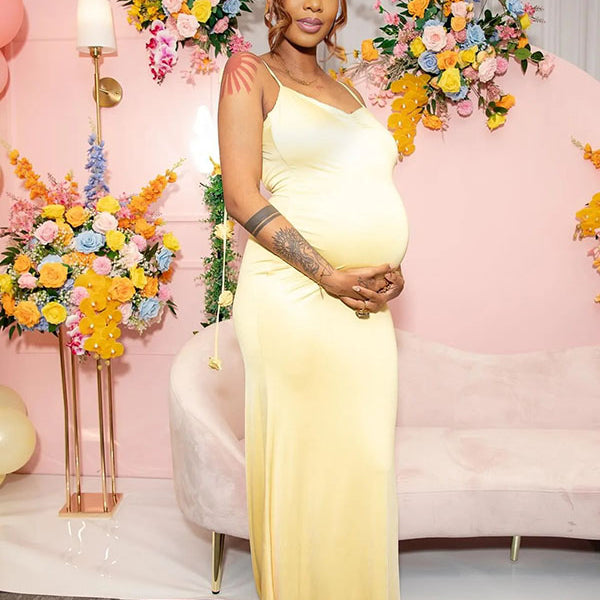 Momnfancy 3D Flowers Backless Sweetheart Neckline Bodycon Elegant Baby Shower Maternity Maxi Dress