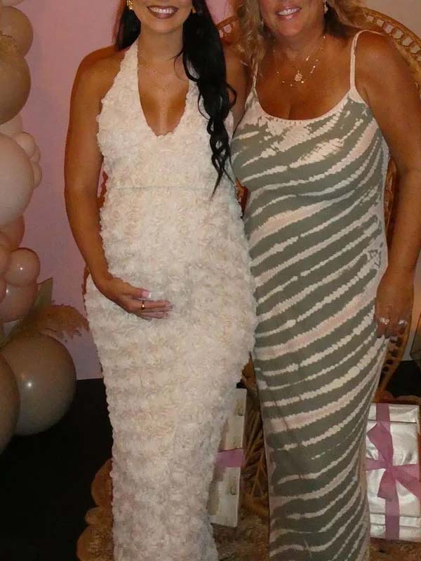 Momnfancy White Backless V-Neck Bodycon Baby Shower Maternity Maxi Dress