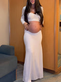Momnfancy White Belly Friendly 2 Piece Bandeau Open belly Babyshower Maternity Maxi Dress