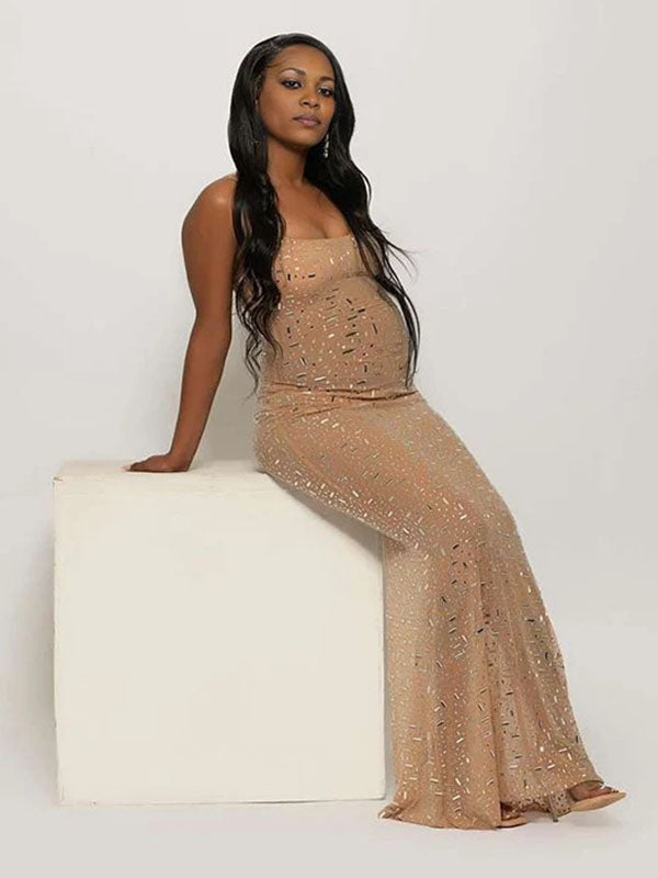 Momnfancy Fitted Diamond Straps Photoshoot Party Maternity Dress