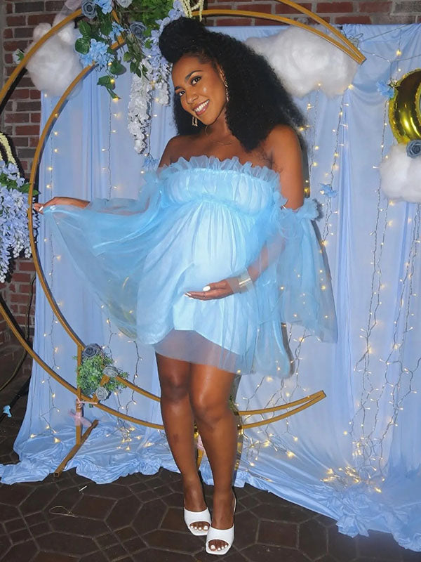 Momnfancy Off-Shoulder Tulle Tutu Bandeau Maternity Dress