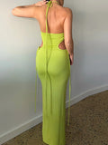 Momnfancy Spaghetti Strap Belly Friendly Backless Lace-up Cut Out Bandeau Babyshower Maternity Maxi Dress