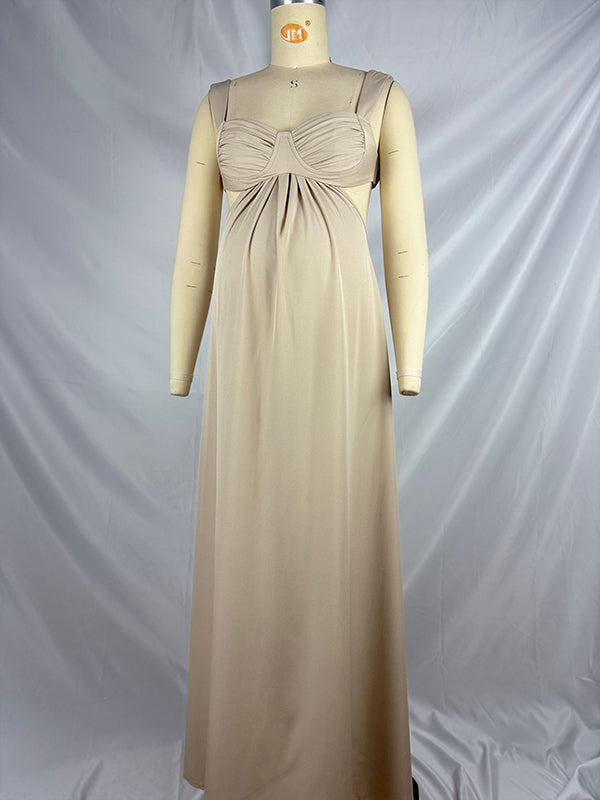 Momnfancy Apricot Backless Big Swing Flowy Maternity Maxi Dress