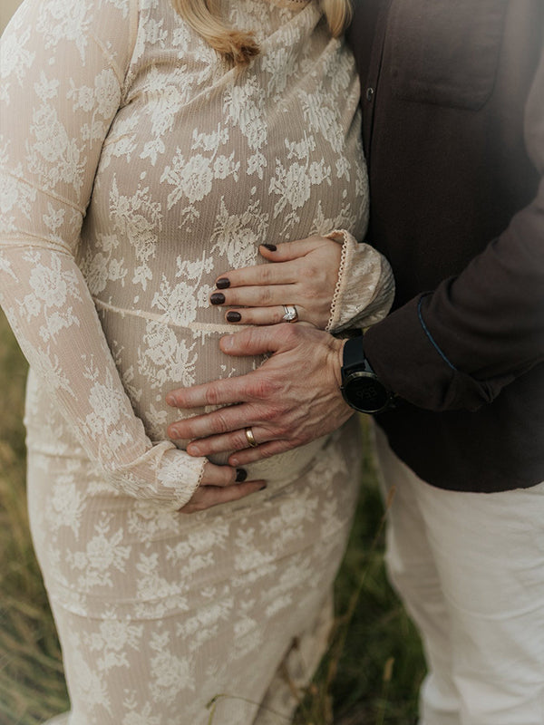 Momnfancy White Lace Ruffle Mermaid Long Sleeve Bodycon Elegant Boho Photoshoot Maternity Maxi Dress