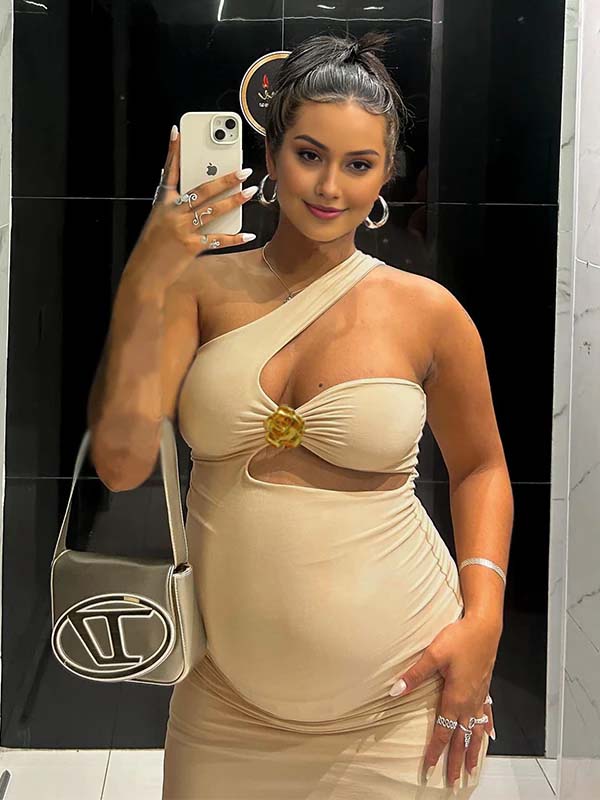 Momnfancy Oblique Shoulder Bodycon Maternity Maxi Dresses