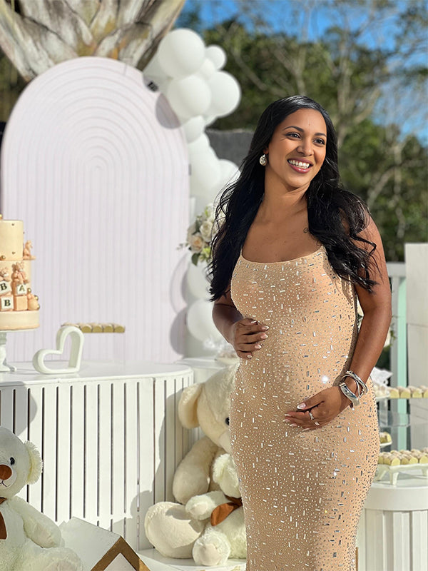 Momnfancy Fitted Diamond Straps Photoshoot Party Maternity Dress