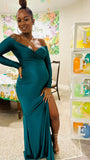 Momnfancy Green Off Shoulder Side Slit Banquet Photo Gown Baby Shower Maternity Evening Maxi Dress