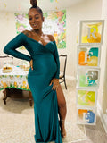 Momnfancy Green Off Shoulder Side Slit Banquet Photo Gown Baby Shower Maternity Evening Maxi Dress