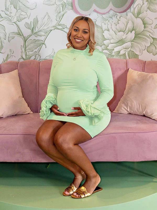Momnfancy Green Ruffle Bodycon Long Sleeve Party Baby Shower Maternity Mini Dress
