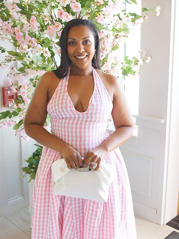 Momnfancy Halter Neck Plaid Flowy Photoshoot Party Maternity Dress