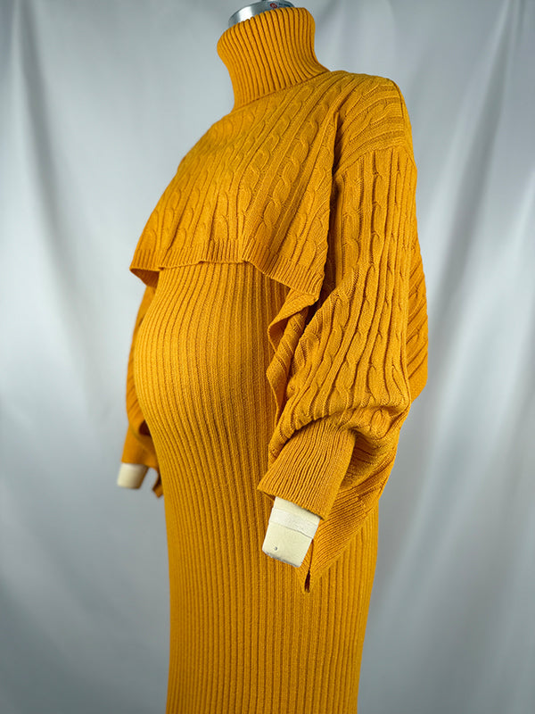 Momnfancy Solid Color Knitting 2-in-1 Bodycon Baby Shower Maternity Sweater Midi Dress