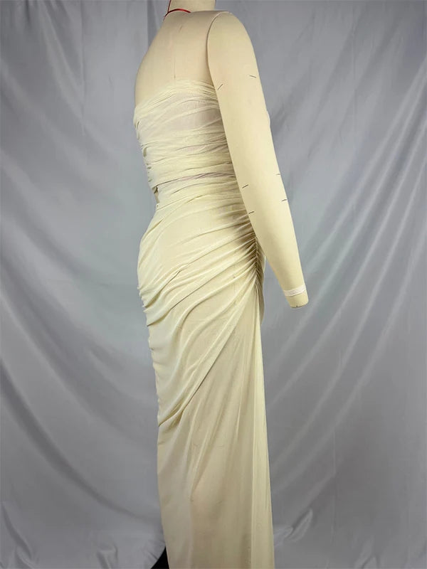 Momnfancy Oblique Shoulder Bodycon Crop Splicing Tube Top Maternity Maxi Dress