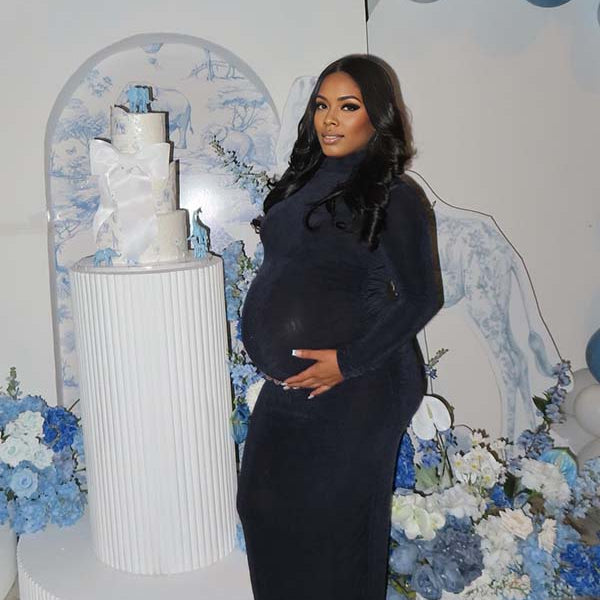 Momnfancy Flexible Bodycon Polo Neck Solid Color Baby Shower Maternity Maxi Dress