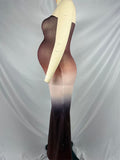 Momnfancy Bandeau Gradient Photoshoot Maternity Maxi Dress