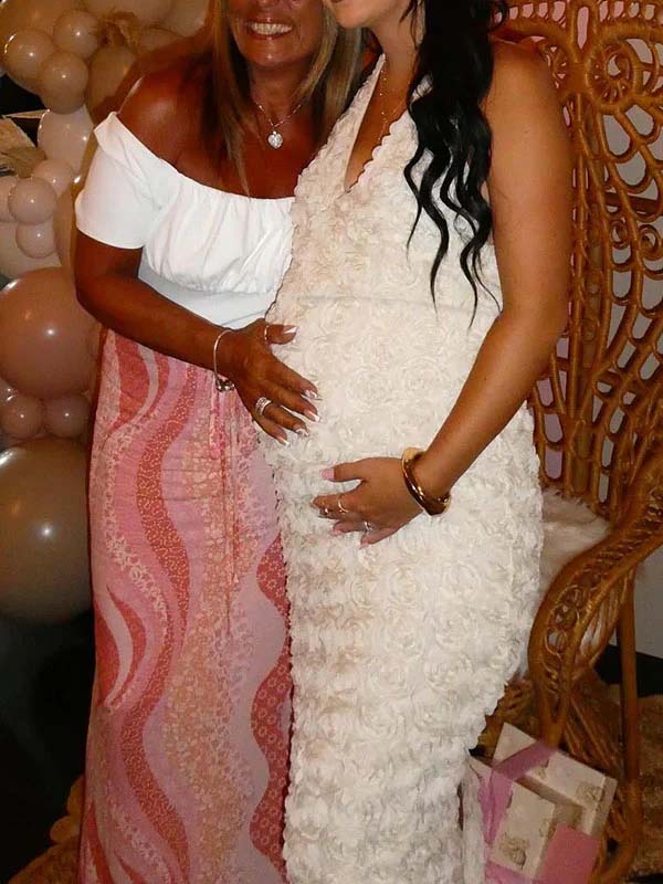 Momnfancy White Backless V-Neck Bodycon Baby Shower Maternity Maxi Dress