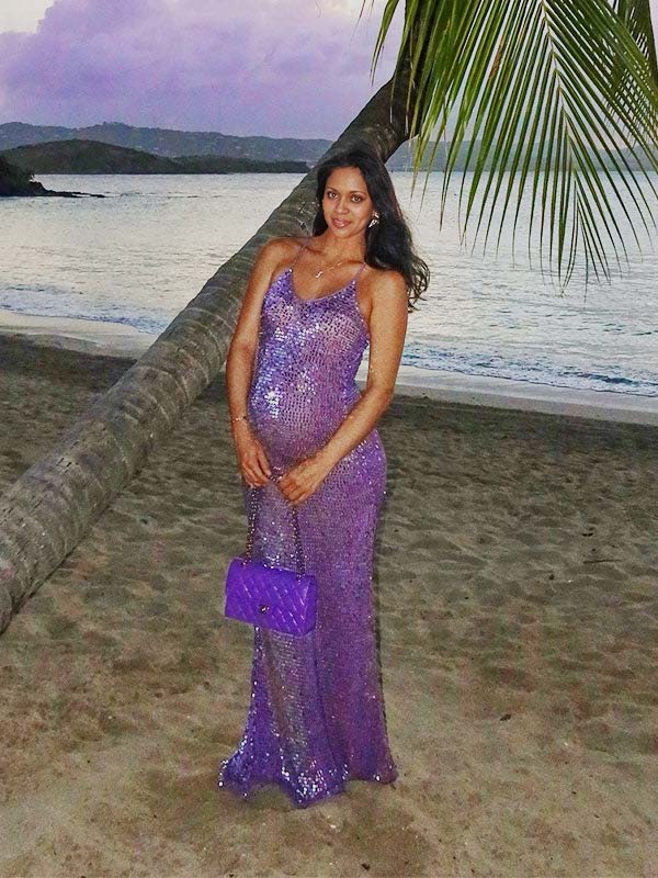 Momnfancy Spaghetti Strap Mermaid Open Back Sparkly Maternity Maxi Dress