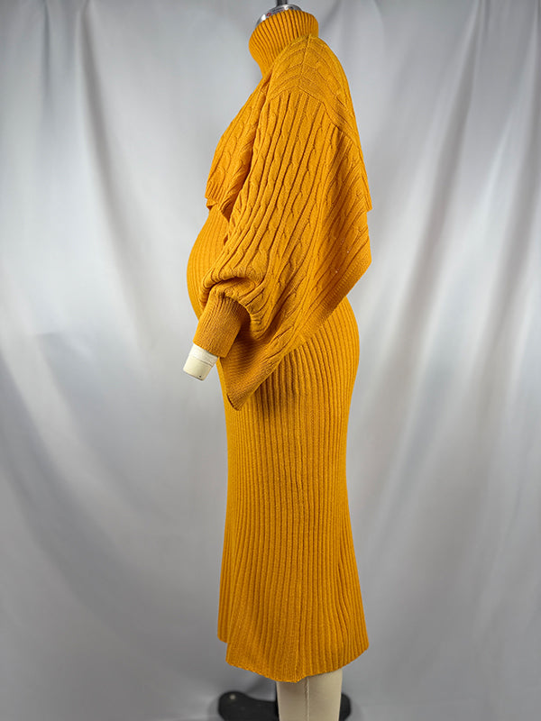 Momnfancy Solid Color Knitting 2-in-1 Bodycon Baby Shower Maternity Sweater Midi Dress