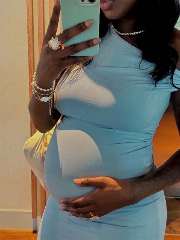 Momnfancy Blue Bowknot Lace-up Bodycon Sleeveless Baby Shower Maternity Maxi Dresses