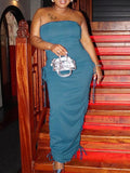 Momnfancy Tube Ruched Pockets Fishbone Bandeau Club Chic Bodycon Baby Shower Maternity Midi Dress