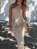 Momnfancy Apricot Off Shoulder Backless Irregular Halter Neck Bodycon Beach Baby Shower Maternity Photoshoot Maxi Dress