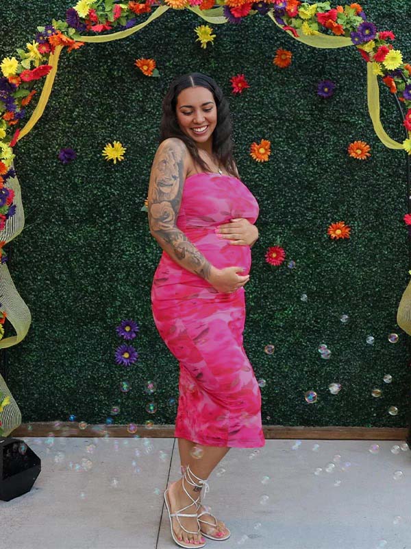 Momnfancy Floral Side Slit Tube Baby Shower Maternity Maxi Dress