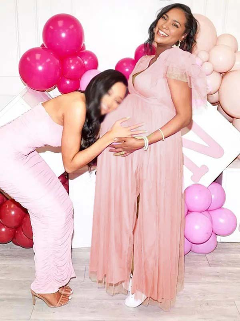 Momnfancy Plus Size Tulle Ruffle V-Neck Evening Gown Photoshoot Maternity Maxi Dress