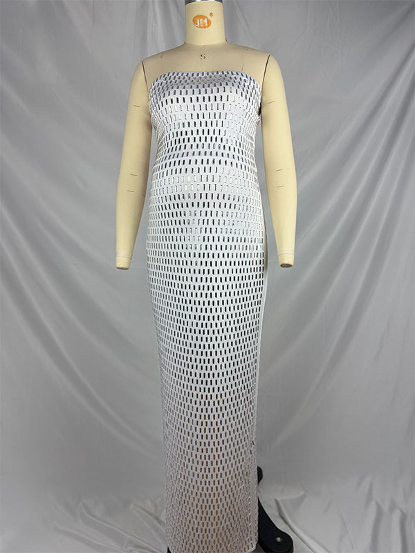 Momnfancy Glitter Diamond Rhinestone Bandeau Back Slit Bodycon Elegant Cocktail Party Maternity Photoshoot Maxi Dress