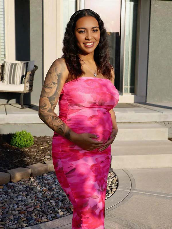 Momnfancy Floral Side Slit Tube Baby Shower Maternity Maxi Dress