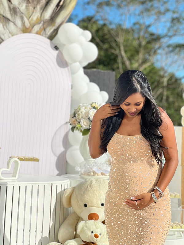 Momnfancy Fitted Diamond Straps Photoshoot Party Maternity Dress