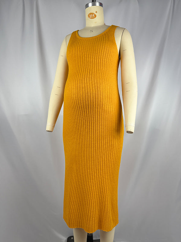 Momnfancy Solid Color Knitting 2-in-1 Bodycon Baby Shower Maternity Sweater Midi Dress