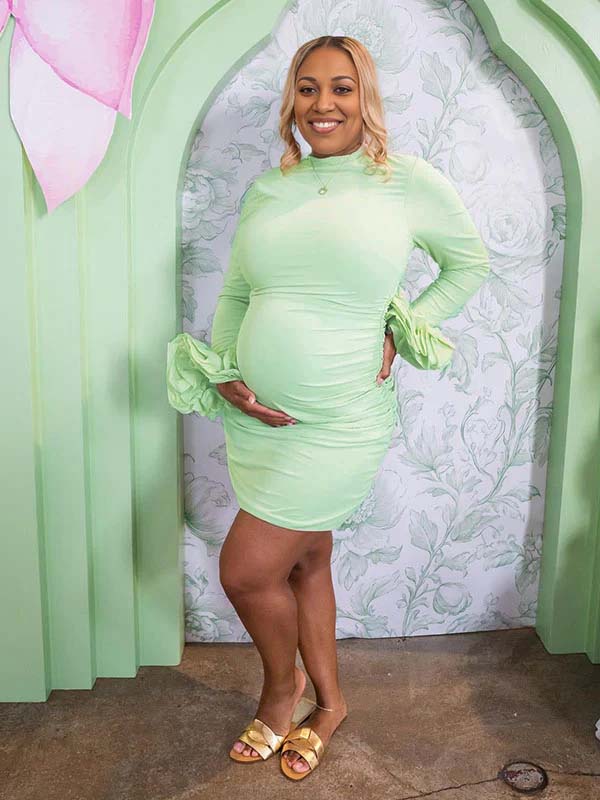 Momnfancy Green Ruffle Bodycon Long Sleeve Party Baby Shower Maternity Mini Dress
